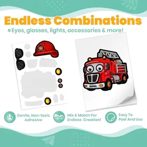 Set di 4 adesivi puzzle fai-da-te a tema camion dei pompieri per bambini, creativi e facili