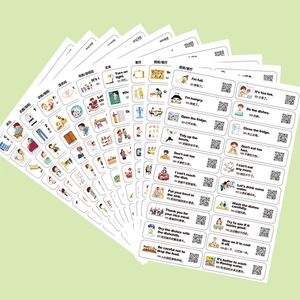 Autocollants d'Apprentissage Anglais Bilingue pour Enfants Imperméables Code QR Audio Vocabulaire Phrase Dessin Animé Éducatif