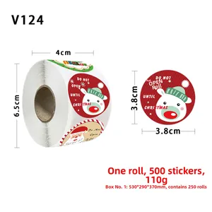 Detail of Christmas roll stickers showing 3.8cm diameter and holiday bear design