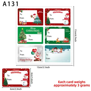 Detailed view of Christmas gift stickers with measurements and Santa Claus motifs