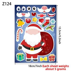 Detailed flat lay of DIY Christmas stickers showing 13.3cm Santa and festive accessories