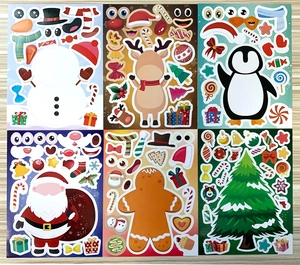Detailed view of 6-piece Christmas DIY stickers set with snowman and Santa designs