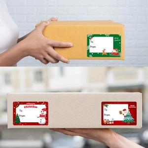 Christmas gift labels with To and From fields featuring Santa and reindeer designs