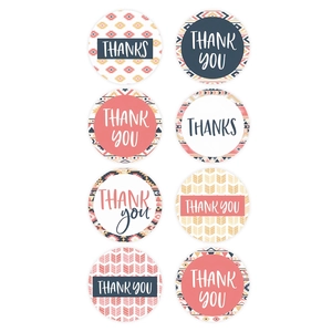 Roll of 8 bohemian style thank you stickers with geometric patterns for gift sealing