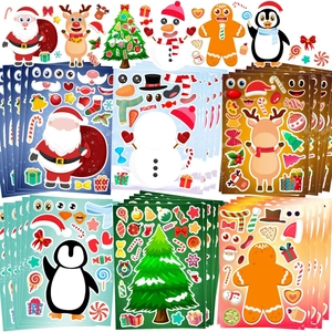 Christmas DIY Make A Face Sticker Sheets For Kids Holiday Decorations Santa Snowman Reindeer Penguin Elf Gingerbread Man