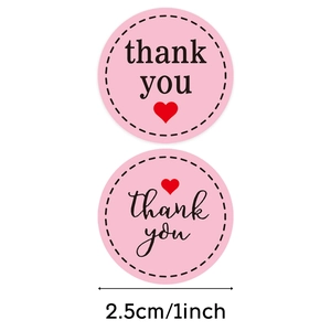 Autocollants Thank You roses avec cœur, étiquettes adhésives rondes 2,5 cm pour cadeaux