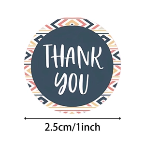 Bohemian style Thank You sticker roll with 2.5cm round geometric pattern design labels