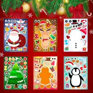 6-pack Christmas DIY stickers featuring Santa, reindeer and snowman for creative fun