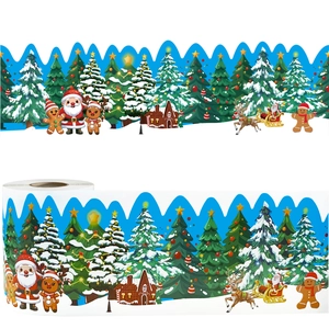 Weihnachten Pinnwand-Rand Wellenförmige Dekorative Aufkleber Weihnachtsmann Rentier Baum Für Schule Haus Feiertag Party Deko