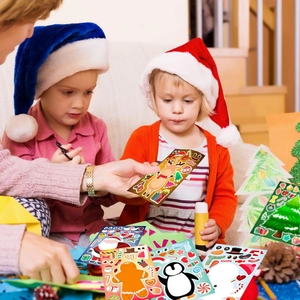 Children and adults DIY Christmas stickers featuring Santa, reindeer and snowman designs
