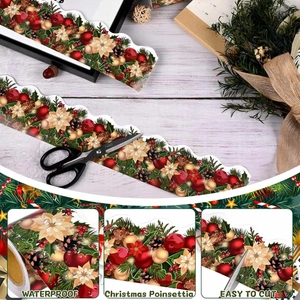 Waterproof Christmas poinsettia border stickers roll for festive DIY decor and gift wrapping
