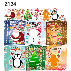 Set of 6 Christmas DIY character stickers for kids featuring Santa Snowman and Reindeer