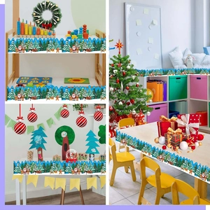 Weihnachtliche gewellte Pinnwand-Bordüre mit Weihnachtsmann und Rentier für Festdeko