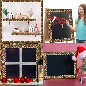 Christmas scalloped border stickers with poinsettia and holly for festive wall decor