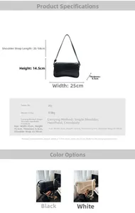 Dimensions détaillées et options de couleur du sac bandoulière en cuir PU avec guide taille