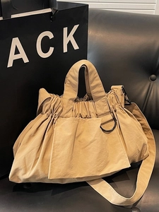 Women Pleated Nylon Tote Bag Large Capacity Drawstring Bucket Bag Casual Versatile Shoulder Crossbody Commuter Handbag