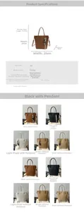Detailed size guide and color options for large capacity woven PU leather bucket bag