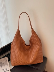 Vintage καφέ πλεκτή δερμάτινη τσάντα hobo με σχέδιο Intrecciato και μεγάλη χωρητικότητα