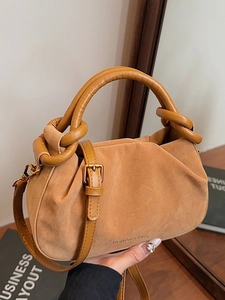 Korean Fashion Pleated Cloud Bag Women Minimalist PU Leather Gathered Dumpling Crossbody Bag Knotted Handle Commuter Shoulder Bag