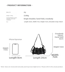 Tableau des tailles pour sac cabas en cuir PU avec dimensions et détails de sangle