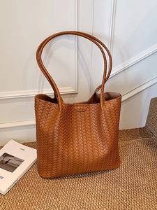 Sac cabas en cuir tressé marron à grande capacité pour la mode féminine quotidienne