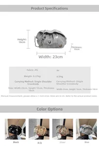 Detailed size chart and multi-color options for the ruched cloud shoulder bag