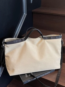 Large Capacity Canvas Patchwork Tote Bag Minimalist Contrast Color Shoulder Crossbody Bag For Women Casual Commuter Bag