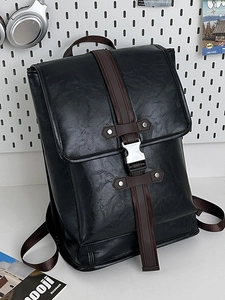 Urban Minimalist PU Leather Large Capacity Backpack Unisex School Travel Laptop Bag With Metal Clasp Fashion