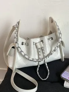 Sac à Bandoulière Chaîne Matelassé Vintage pour Femmes Été 2025 Style Français Mode Cordon de Serrage Navette Cuir PU Sac Seau