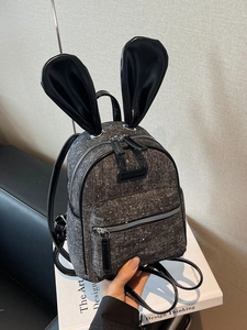 Mini vintage denim backpack featuring cute bunny ears and gray textured fabric detail