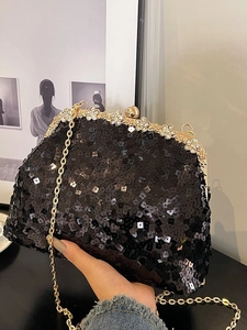Sac de Soirée à Paillettes Mode Forme de Coquille Clutch en Strass avec Chaîne Métallique pour Mariage Fête Femme Bijoux