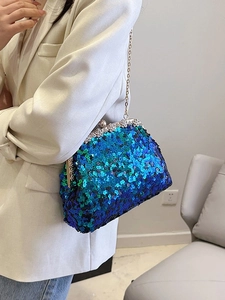 Sac à main élégant à paillettes pour femme avec fermoir floral en cristal et chaîne