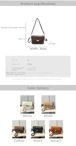 Quilted crossbody bag dimensions 20x13x6cm showing weight and multiple color options