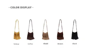 Color display of retro bohemian tassel crossbody bags in five stylish suede shades