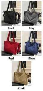 Collage of canvas tote bags in five colors with front pocket for daily commute