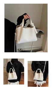 Dettaglio della borsa in pelle martellata bianco crema con tracolla regolabile e nodo