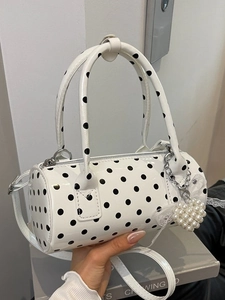 Sac à main cylindrique à pois avec breloque cœur en perle et bandoulière pour femme