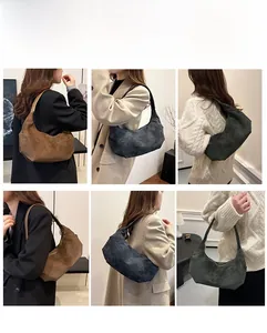 Hobo shoulder bag styling in matte finish showing brown, blue and green color options