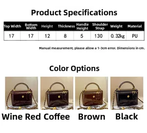 Detailed size chart and dimensions overview for the elegant PU leather crossbody handbag