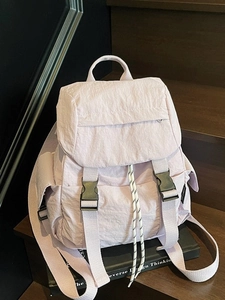 Mochila de nailon rosa con cordón y hebilla, bolso de viaje elegante y casual