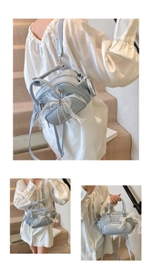 Detail der hellblauen Mini-Tasche mit Perlen-Schleife und vielseitigen Schultergurten