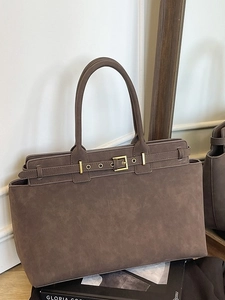 Deep brown matte tote bag with gold buckle detail for professional office use