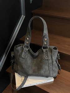 Sac Fourre-tout Vintage en Cuir PU Grande Capacité Sac à Épaule Bandoulière Seau Sac à Main Femme Quotidien Urbain