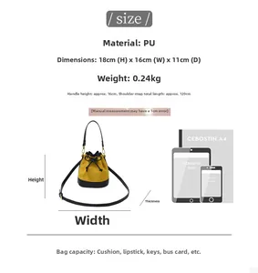 Dimensions détaillées du sac seau bicolore affichant hauteur 18cm et largeur 16cm
