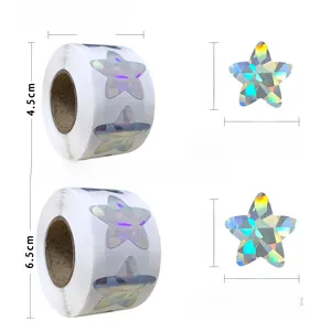 Detailed comparison of 2.5cm and 3.8cm holographic star stickers in 500-count rolls
