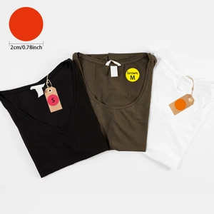 Colorful dot labels on cotton V-neck T-shirts in black, olive brown and white