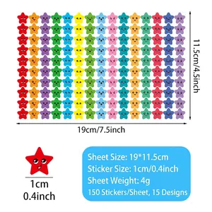 Colorful star face stickers for kids rewards with 150 pieces per sheet in various colors
