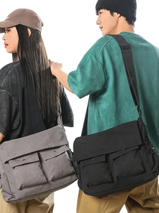 Große Kapazität Segeltuch Umhängetasche Unisex Workwear Stil Multi Tasche Schultertasche Für Studenten Täglich Campus Kuriertasche