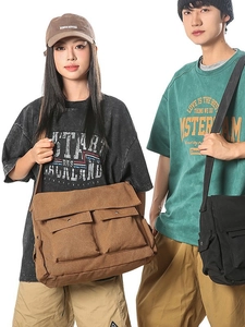 Große Canvas-Umhängetasche mit Klapptaschen und verstellbarem Gurt für Studenten