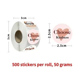 Roll of 500 heart-themed reward stickers with Choose Kindness text for kids decoration